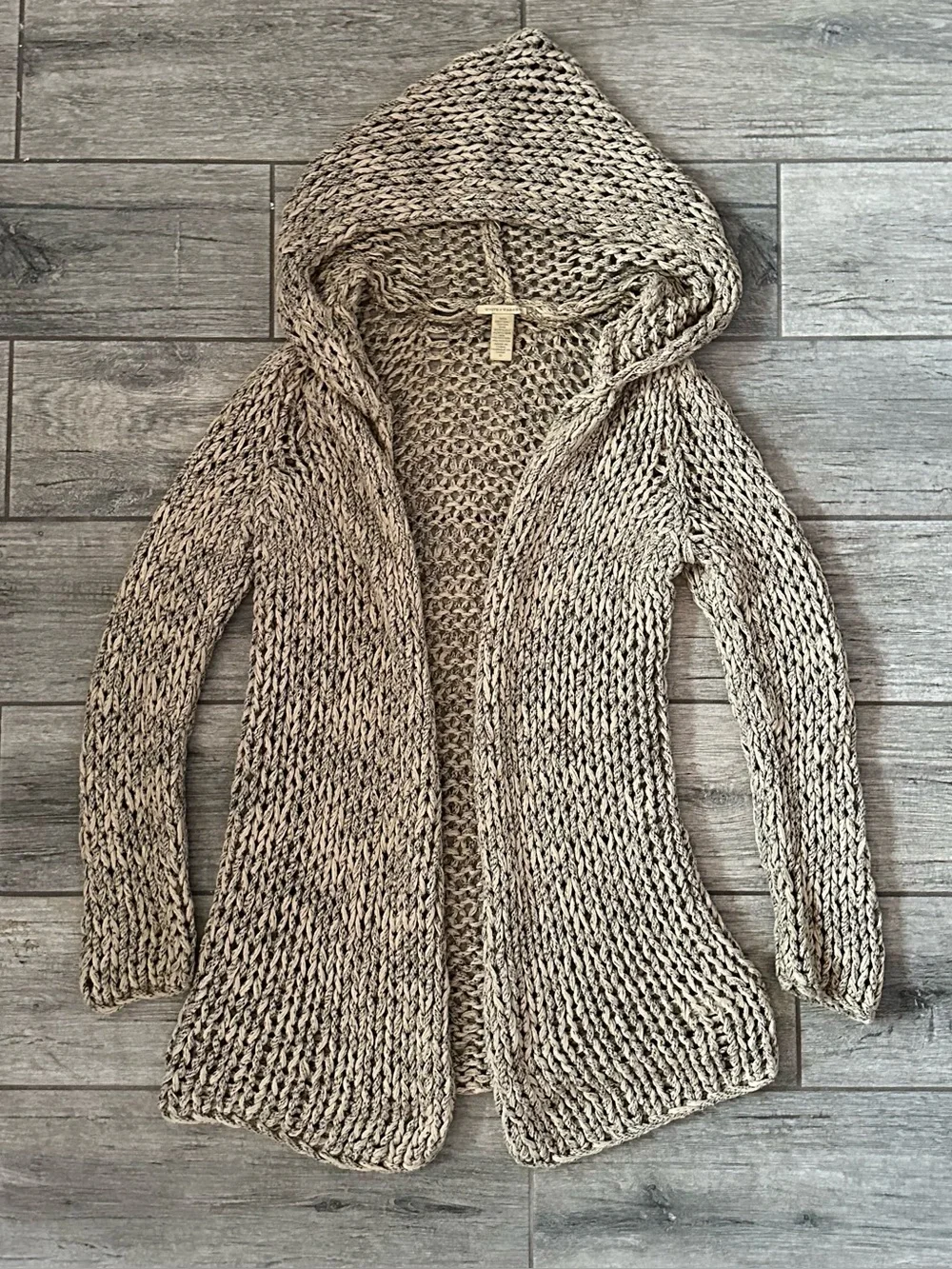 White + Warren Chunky Beige Hooded Open-Front Cardigan